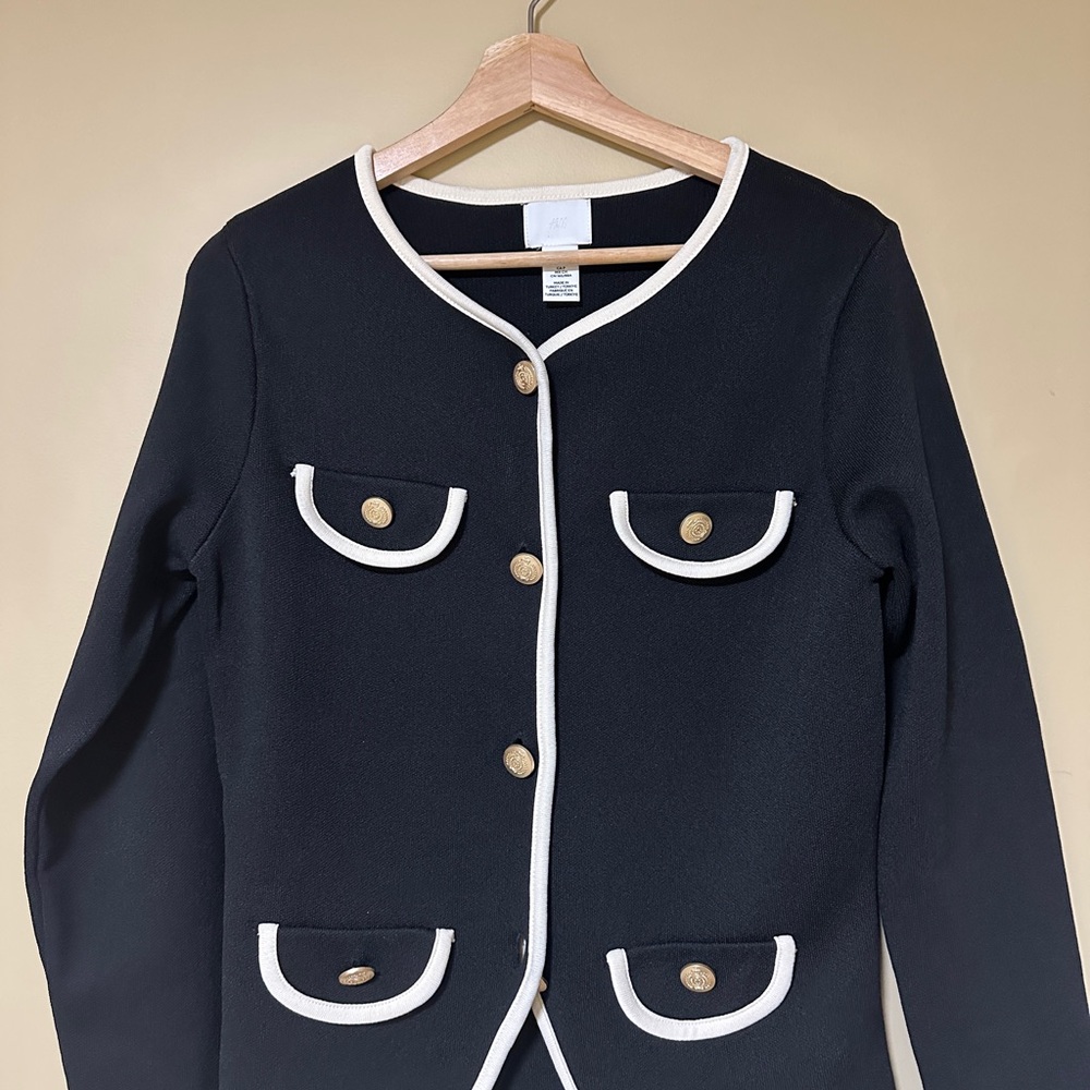 H&M Black Cardigan with White Trim